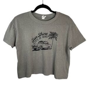 Cropped Top Beige Womens Medium Graphic Tee Sunshine State of Mind T Shirt Gray